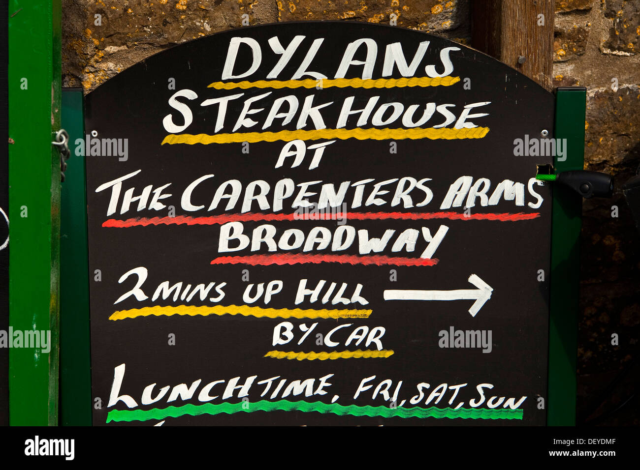 Menu board for steakhouse Laugharne, Wales, UK Stock Photo