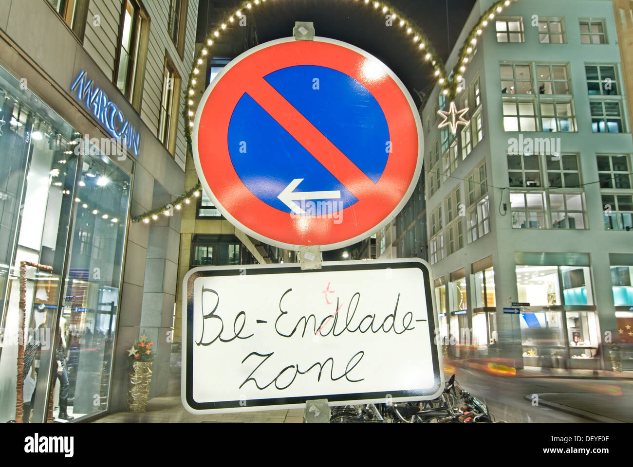 Sign 'Be-Endlade-Zone', German with spelling mistake Stock Photo