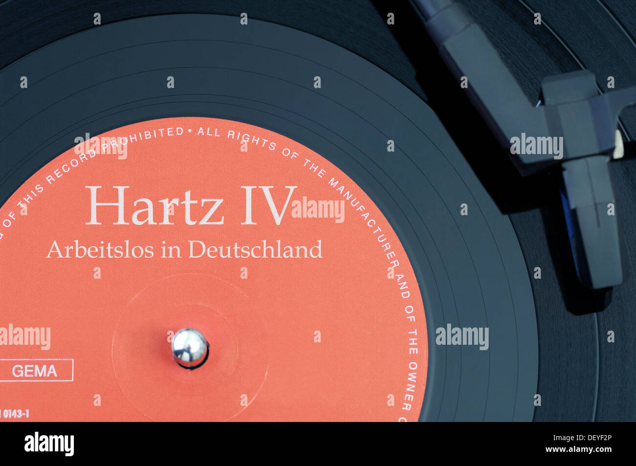 Record labeled "Hartz IV" and "Arbeitslos in Deutschland", unemployed in Germany Stock Photo