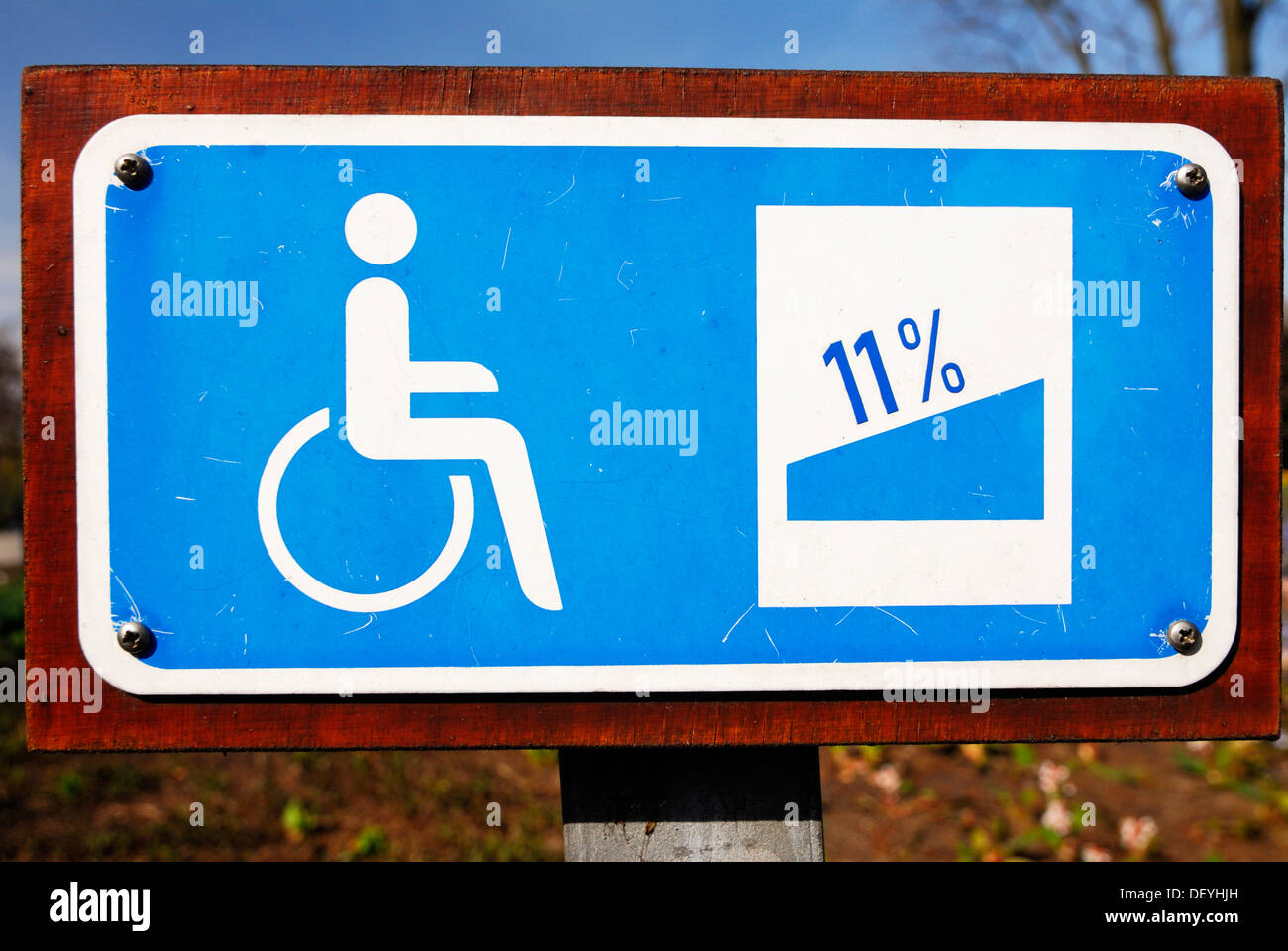 Slope warning sign for wheelchairs Stock Photo