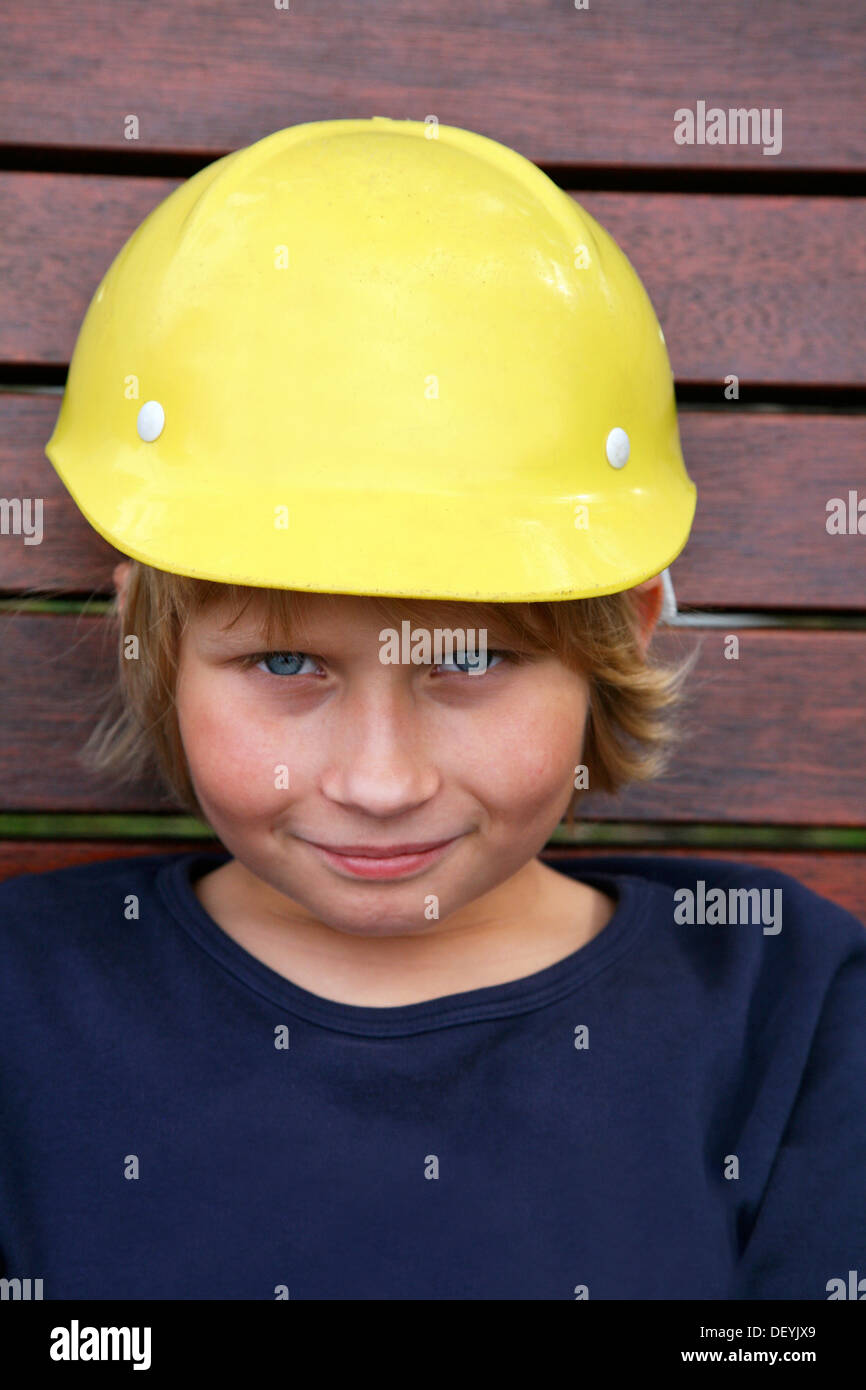boy with safety helmet Stock Photo
