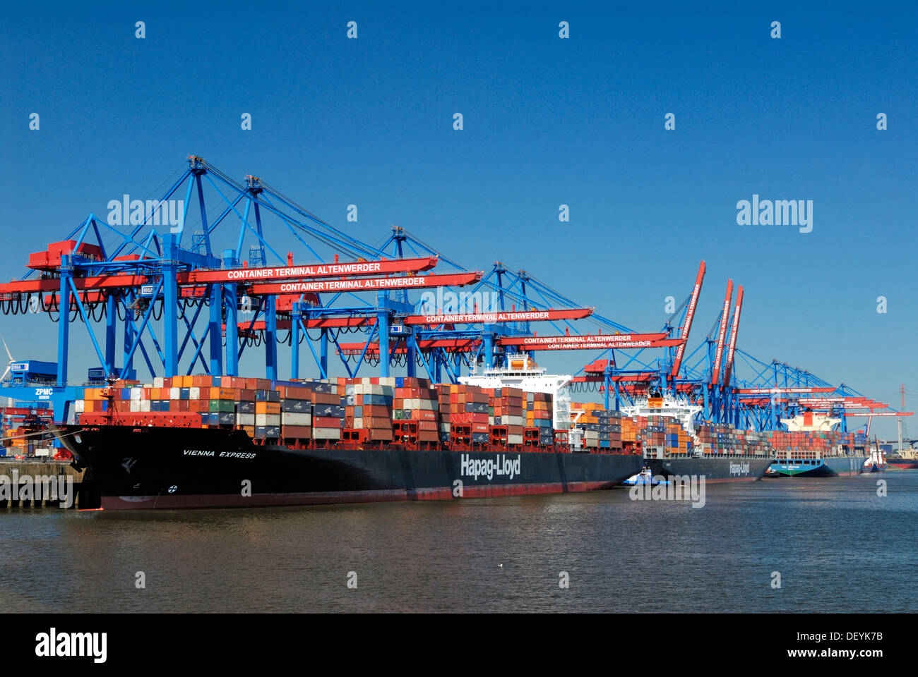 Container freighters at Container Terminal Altenwerder in Hamburg Stock Photo