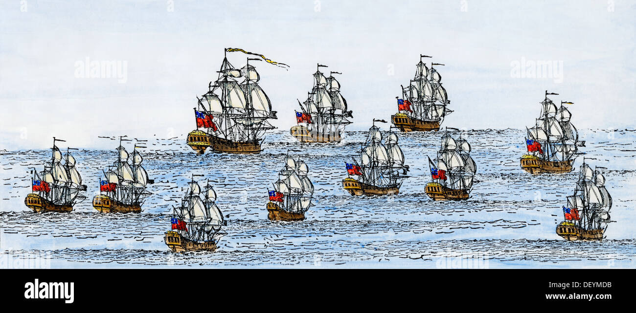 English war fleet of the early 1700s, some ships built in New England