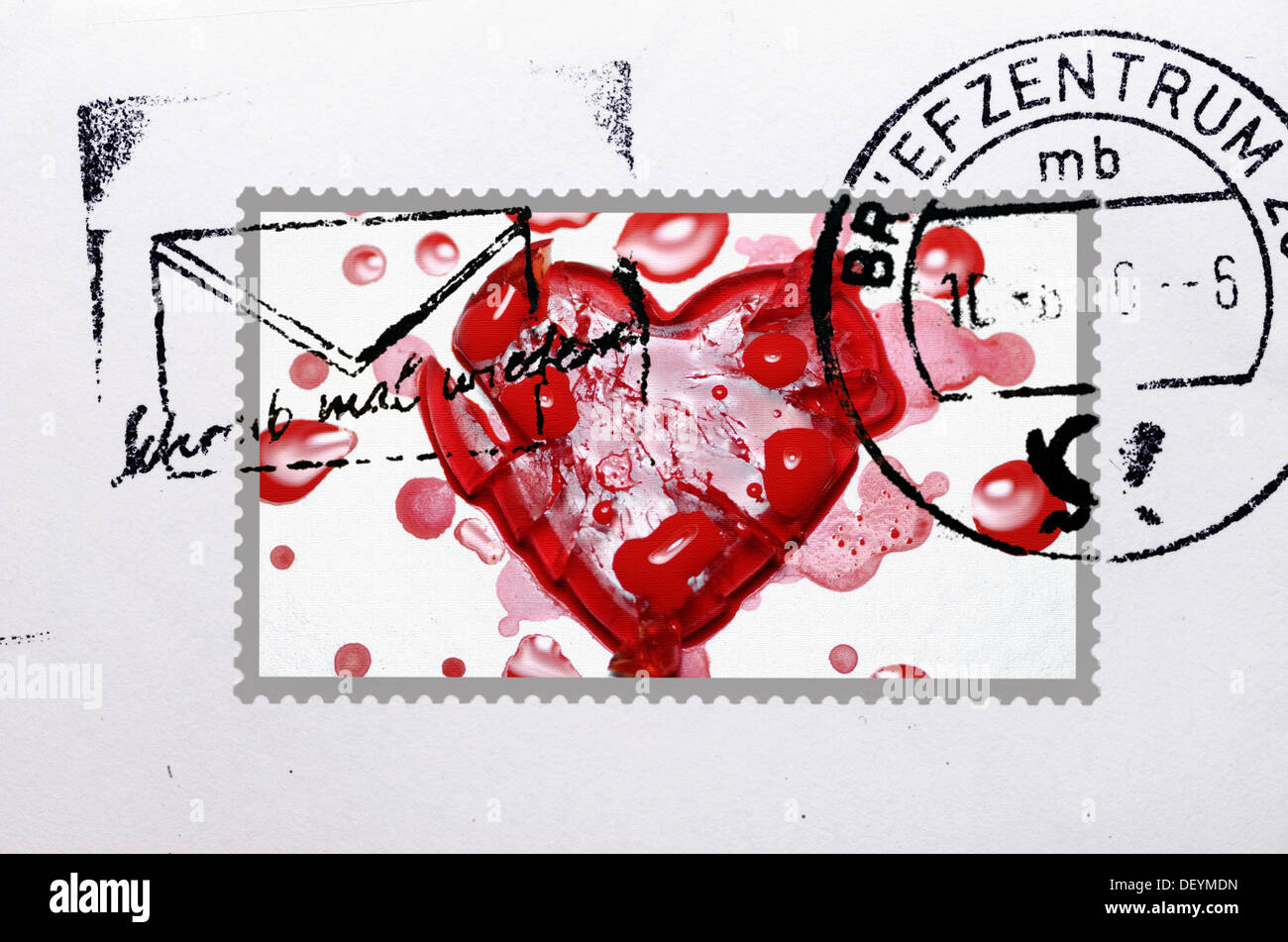 Stamped stamp with a broken heart Stock Photo