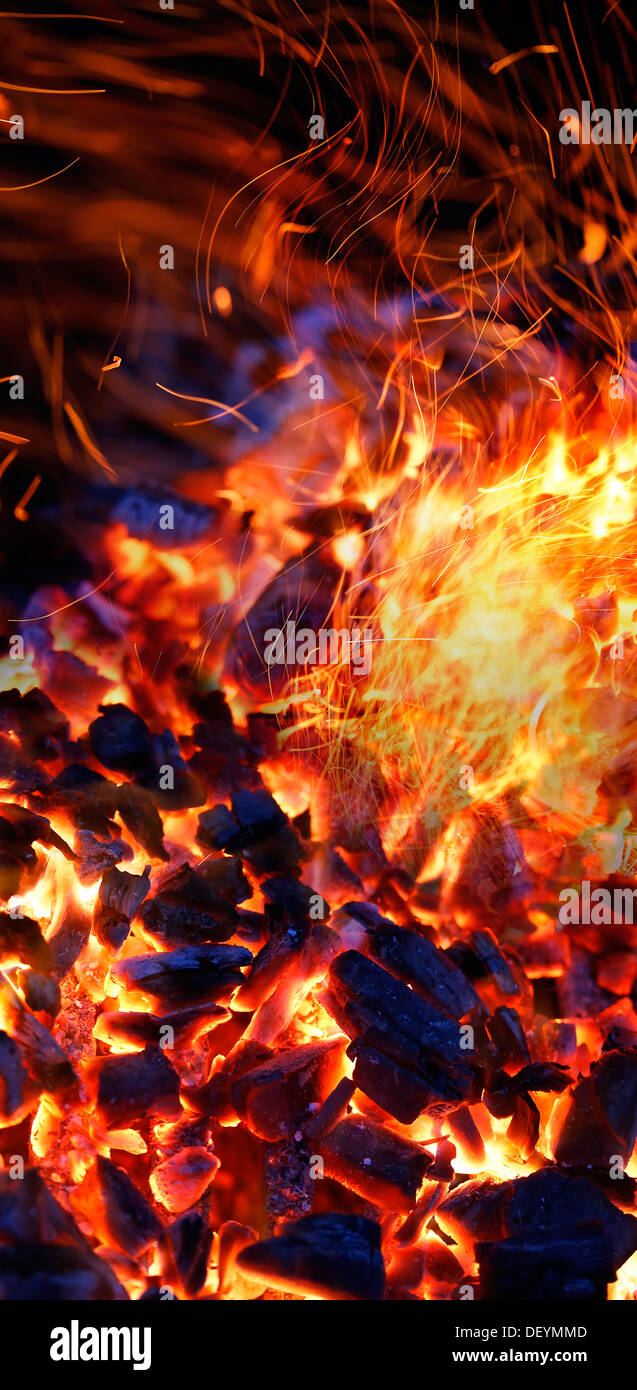 burning charcoal background with fire and sparks Stock Photo Alamy