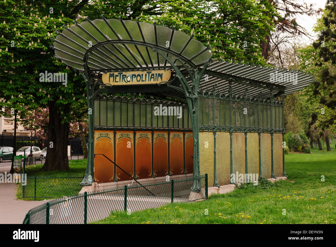 Entrance to the Metro, designed by Hector Guimard, Dauphine metro station, Paris, Ile-de-France, France Stock Photo