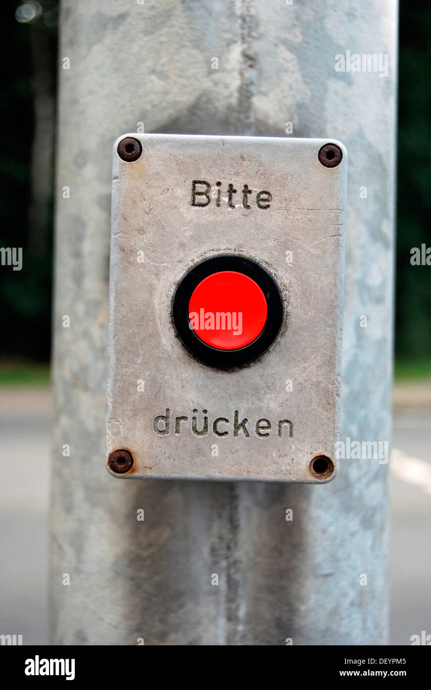 Red Button Pedestrian Traffic Lights Bitte Druecken Or Please Press Stock Photo Alamy