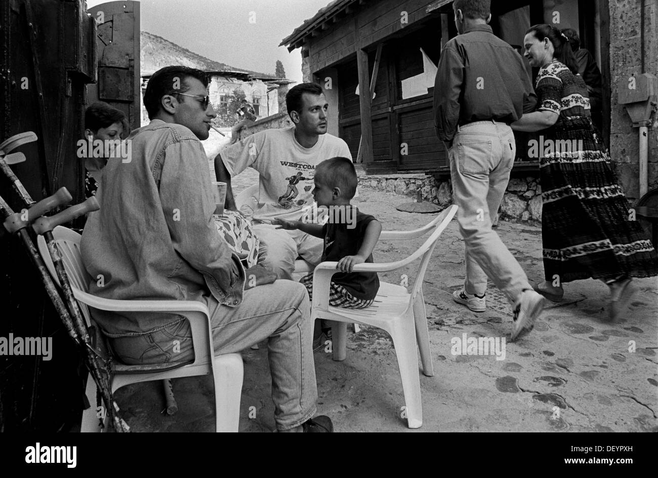 Street life returns to Muslim East Mostar after the war in Bosnia. 1996 Stock Photo