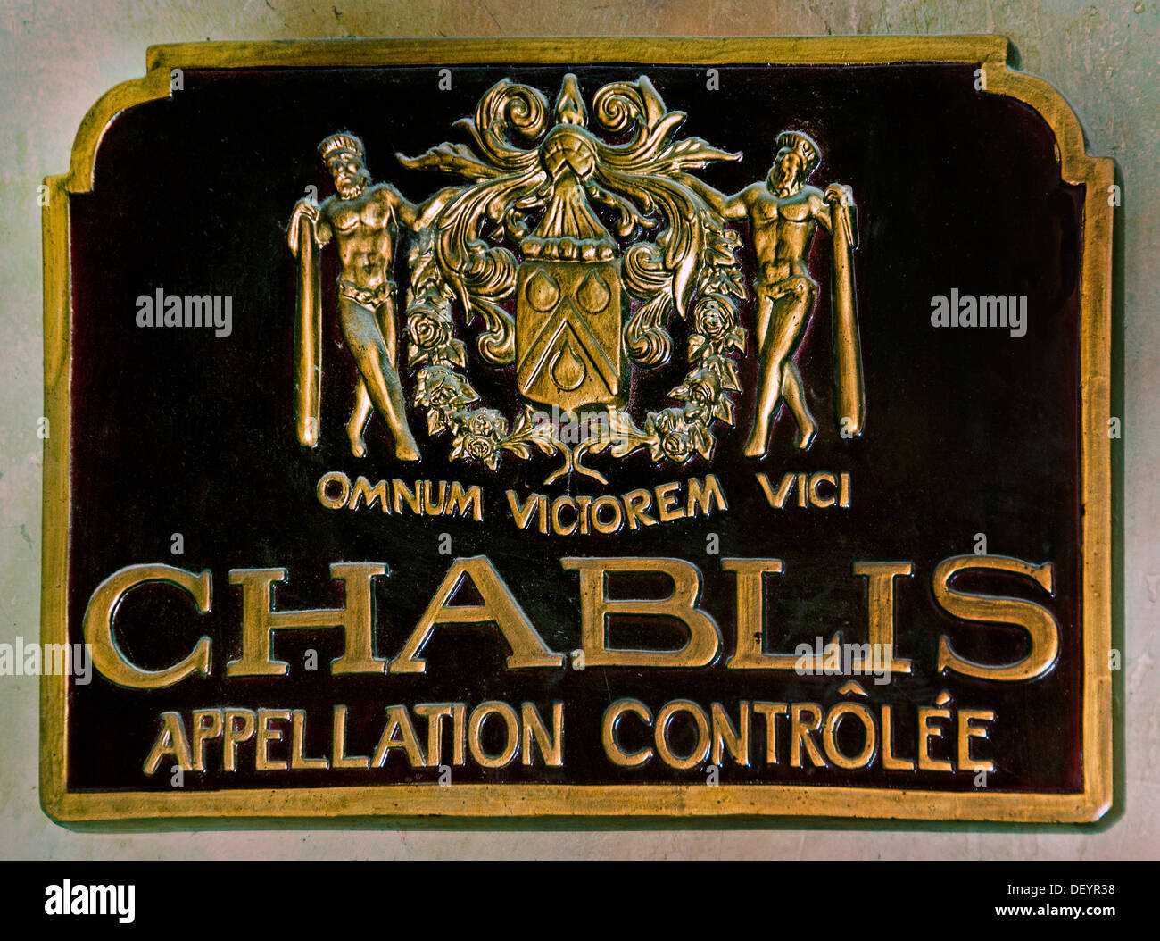 Chablis appellation controlee Sign winery France French Wine Stock Photo