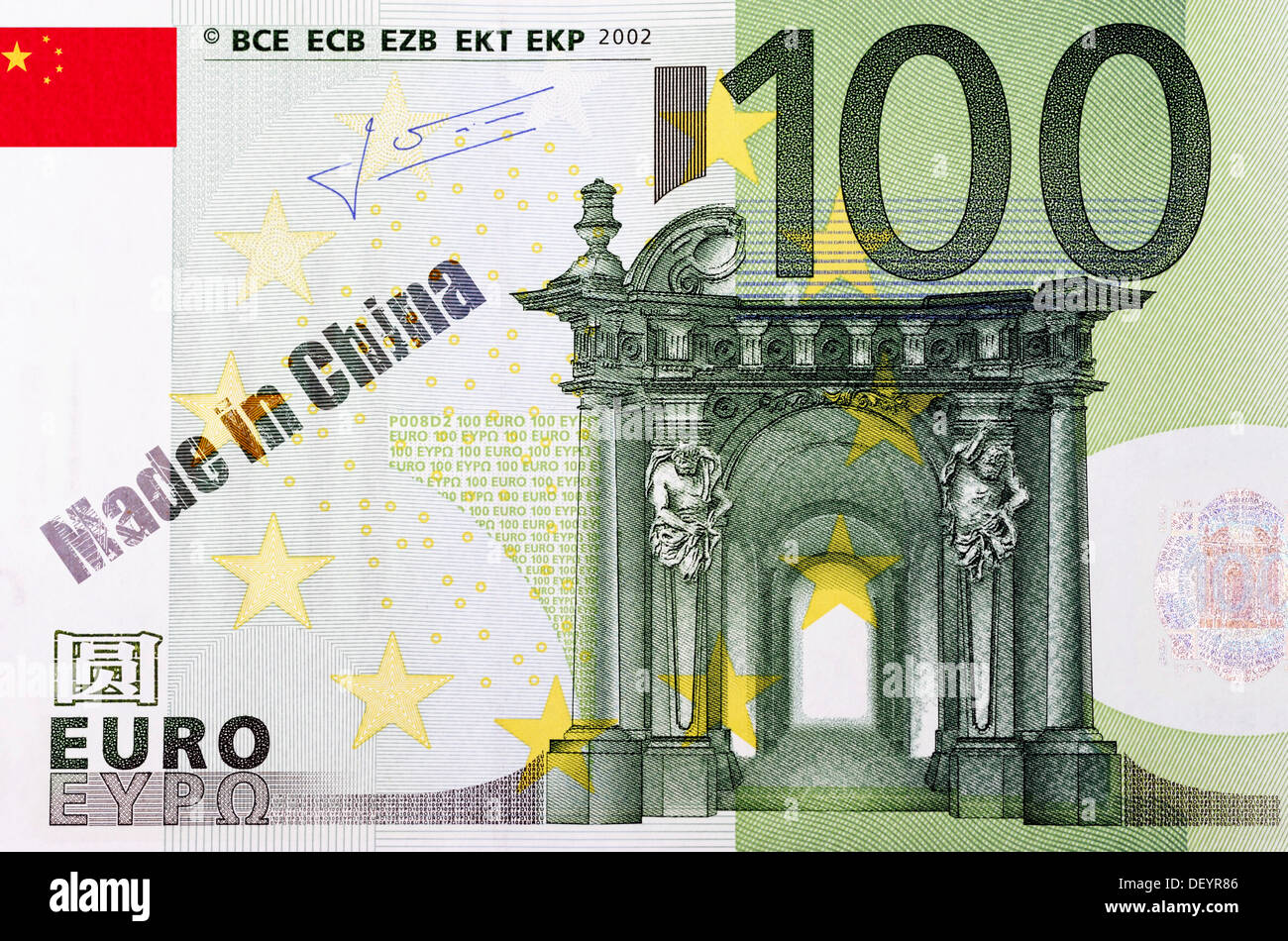 100 euro banknote with a lettering, 