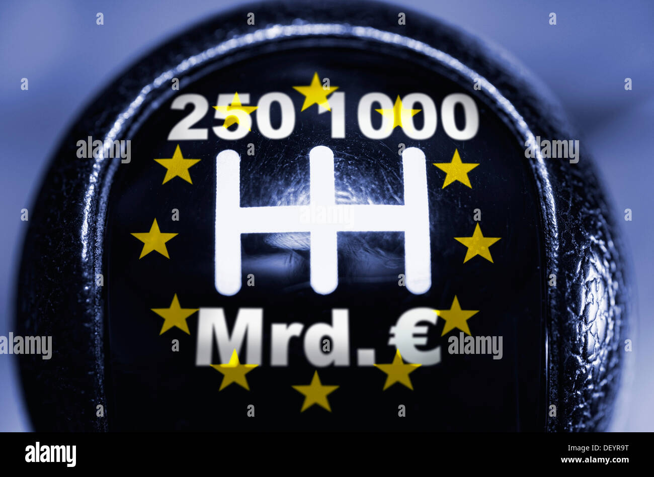 Gear lever with 250 and 1000 billion Euro options, symbolic image, rescue lever, rescue of the Euro Stock Photo