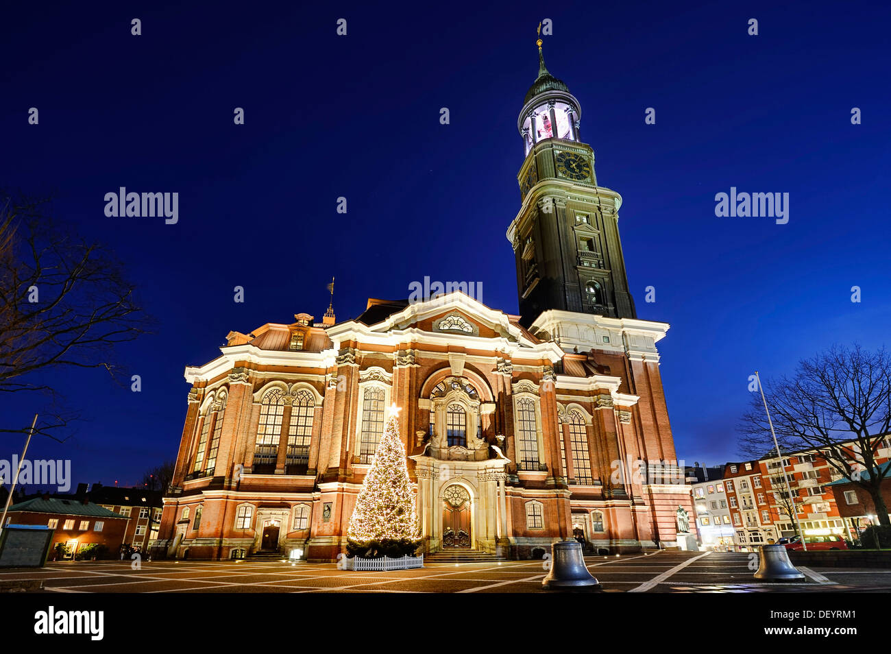 St. Michaelis Church, Michel, with Christmas tree, Neustadt quarter of ...