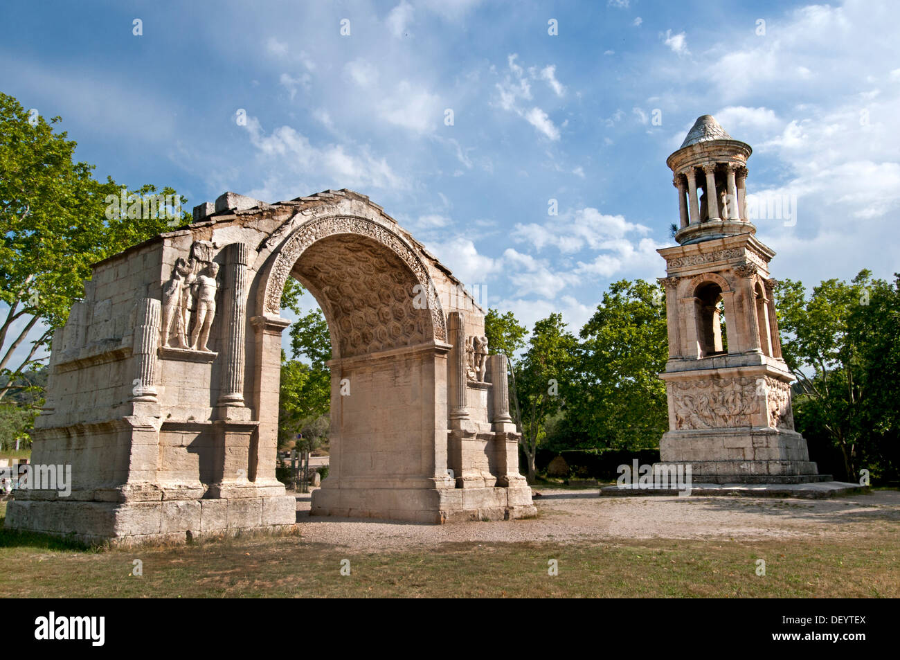Roman Mausoleum and Commemorative Arch at St Remy de Provence Roman Stock Photo