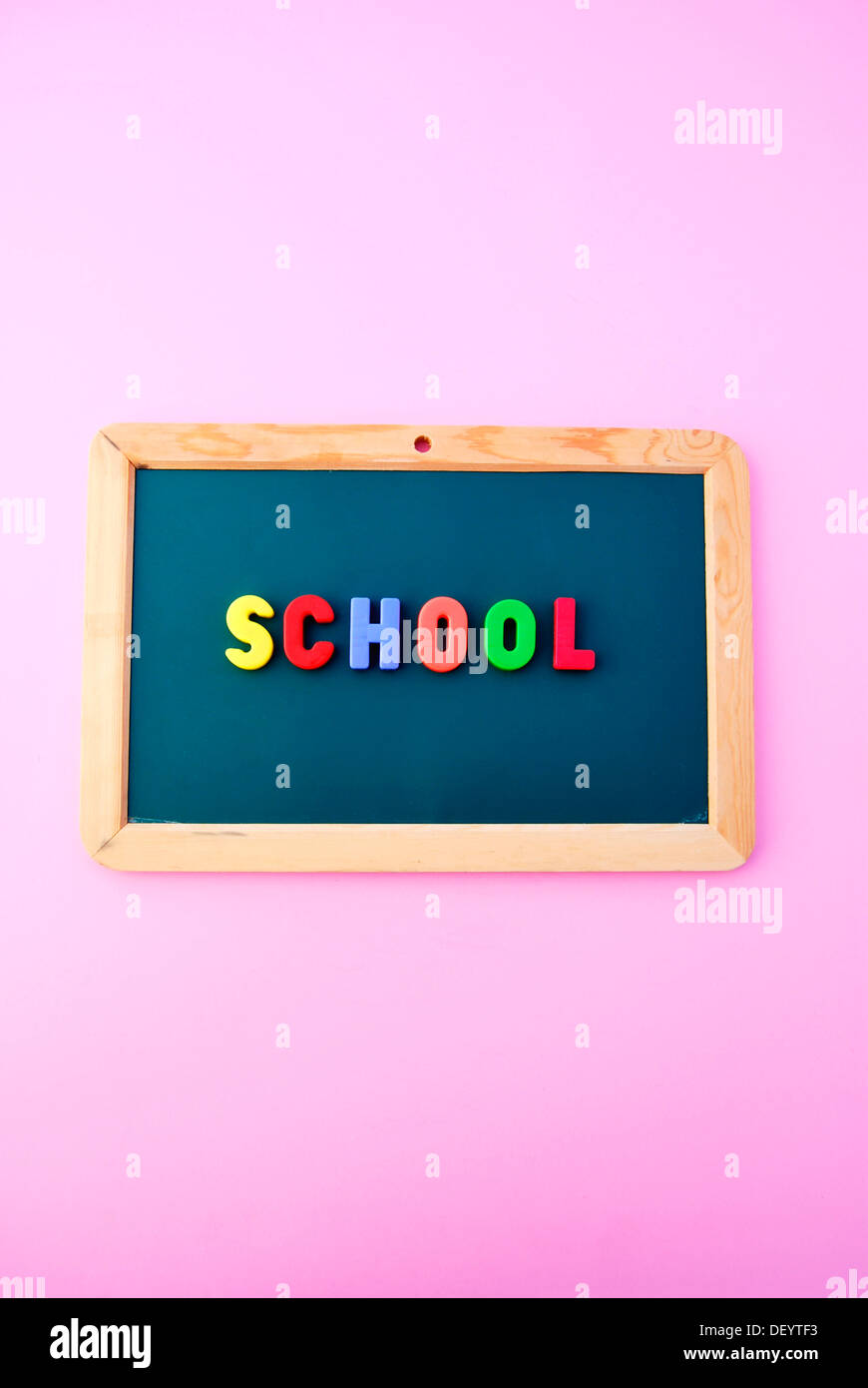 School, lettering, multicoloured letters, blackboard Stock