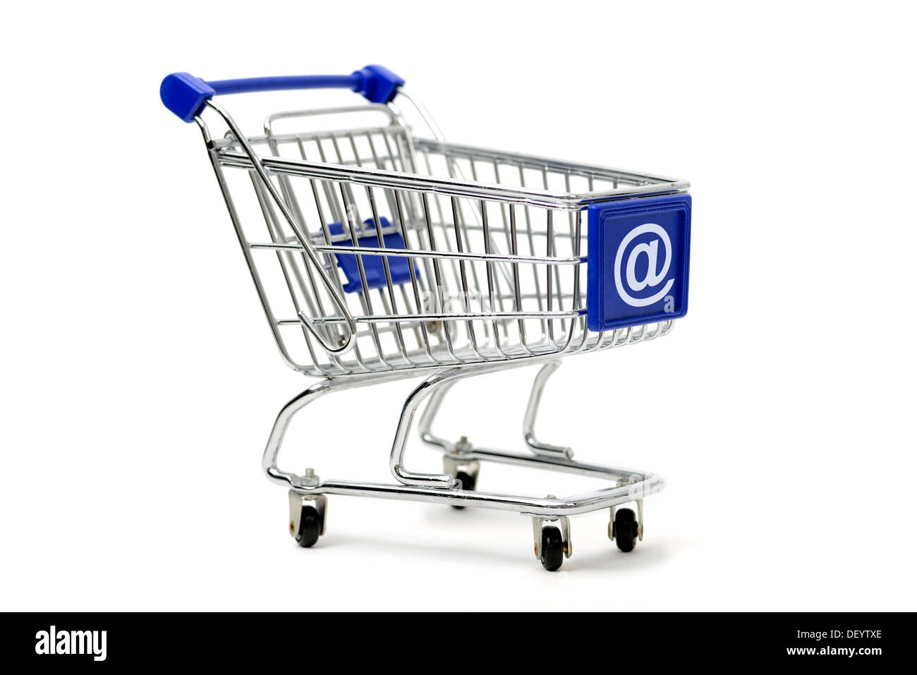 Shopping carts with at-sign, on-line shopping, Einkaufswagen mit at-Zeichen, Onlineshopping Stock Photo