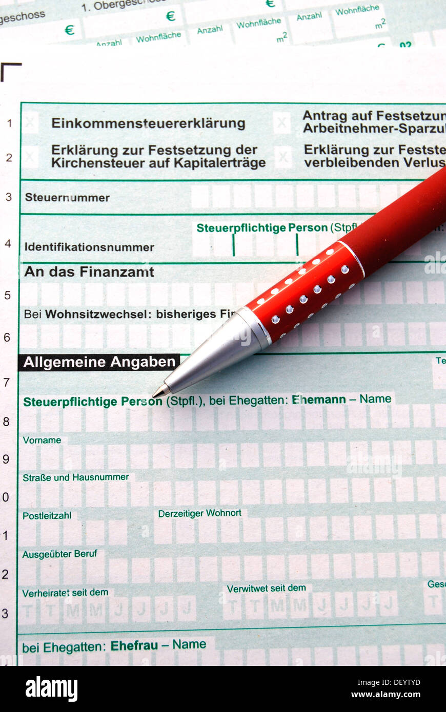 Tax return, general informations, form, pens Stock Photo