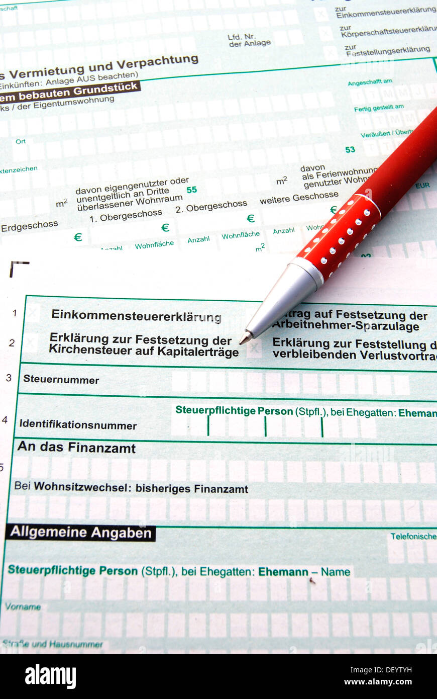 Tax return, general information, form, pens Stock Photo