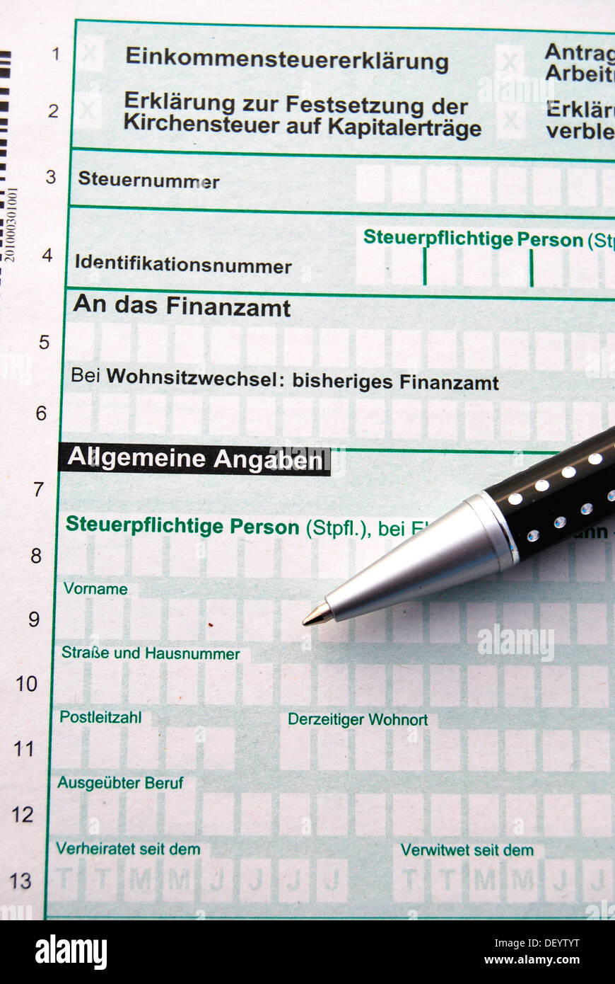 Tax return, general information, form, pens Stock Photo