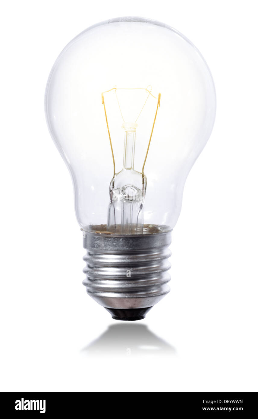 light bulb isolated on a whit background with element slightly iluminated Stock Photo