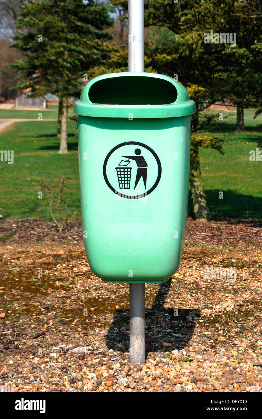 Green waste bin in a park Stock Photo