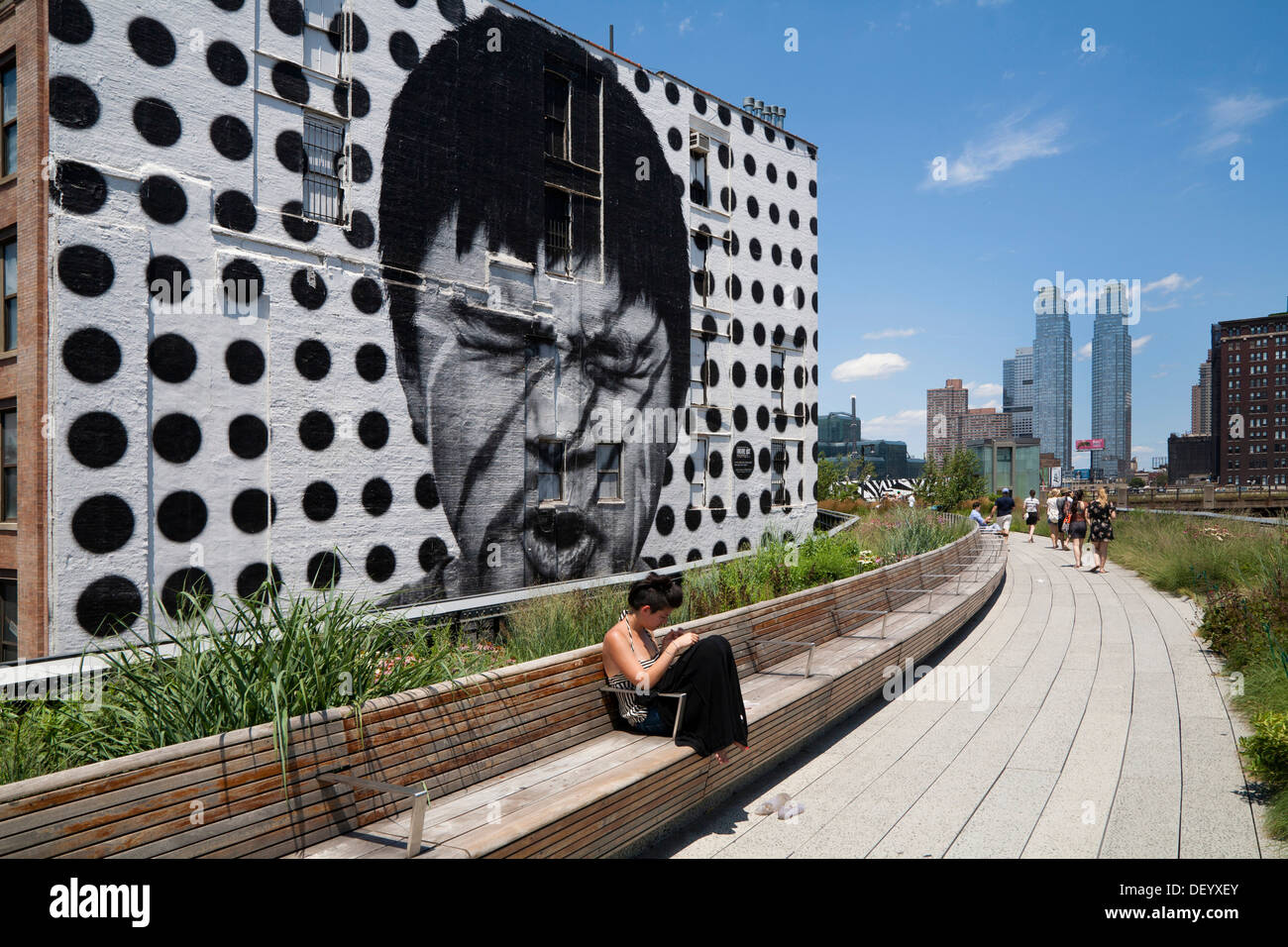Street art by JR at High Line Park, Lower West Side, Meatpacking District, Chelsea, Greenwich Village, Manhattan, New York City Stock Photo