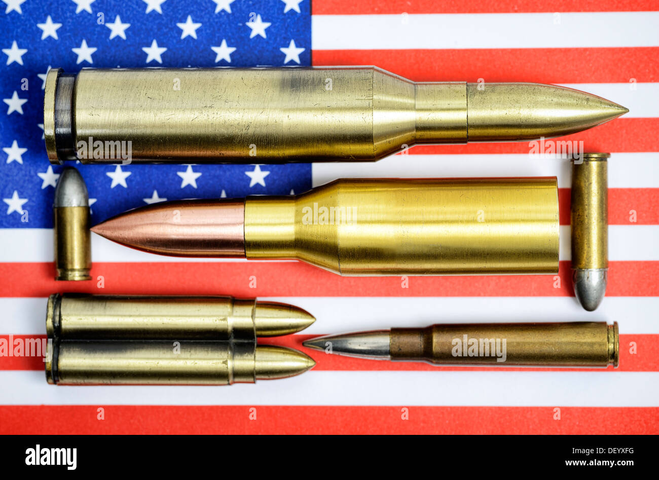 Ammunition on USA flag, terror warning, Munition auf USA-Fahne, Terrorwarnung Stock Photo