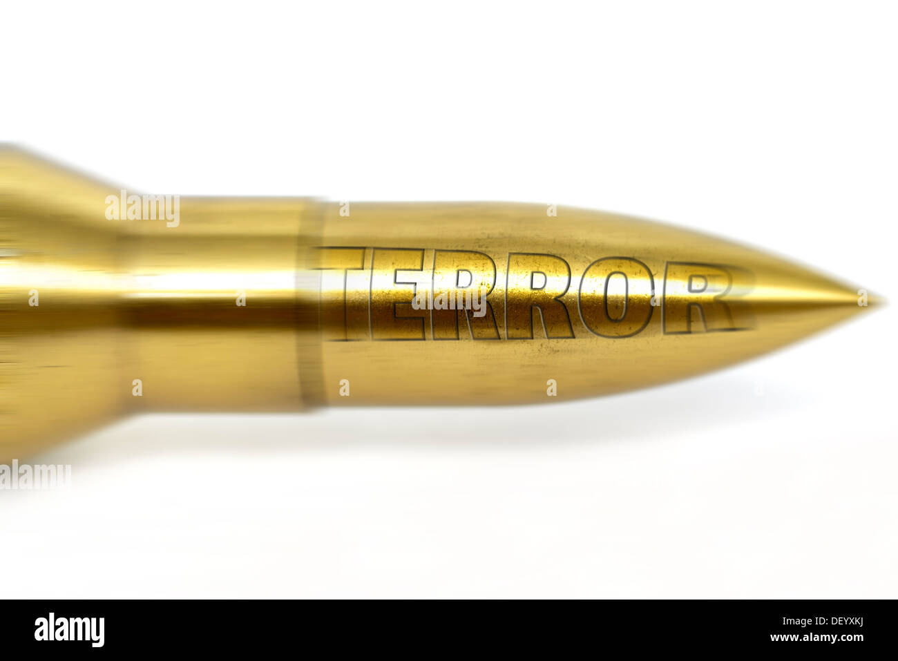 Cartridge with terror engraving, terror danger, Patrone mit Terror-Gravur, Terrorgefahr Stock Photo