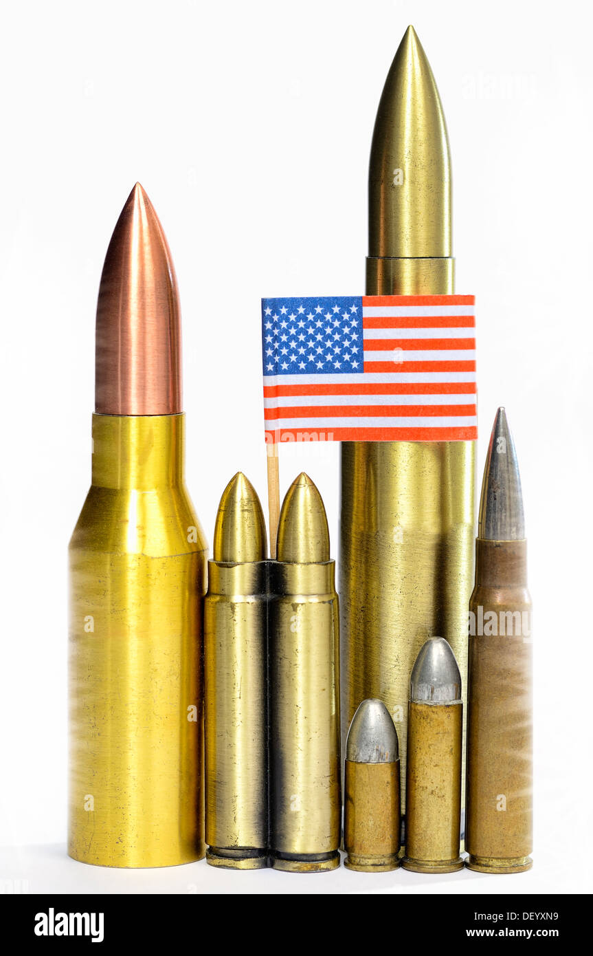 Ammunition with USA flag, terror warning, Munition mit USA-Fahne, Terrorwarnung Stock Photo
