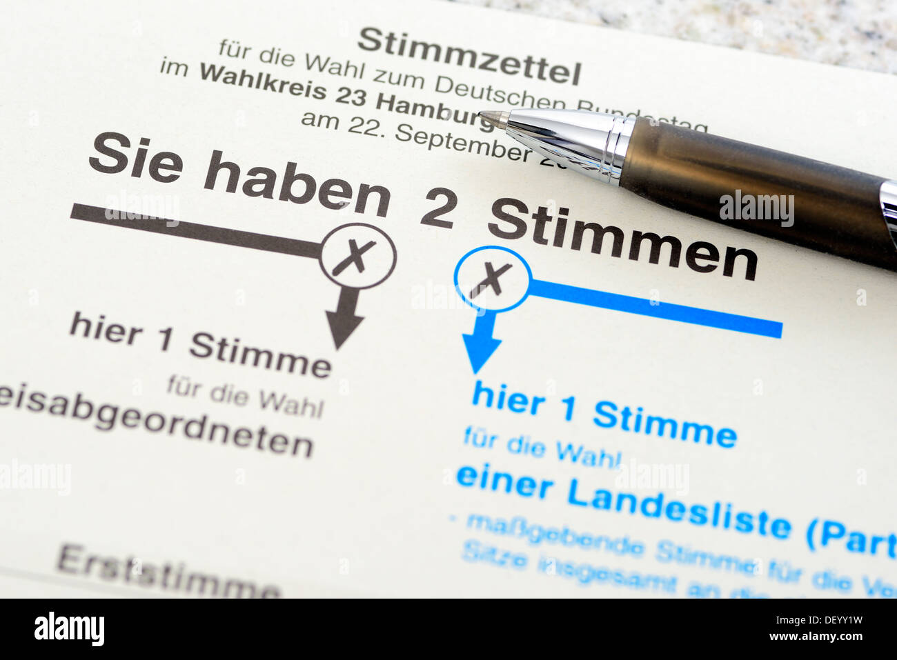 Vote for the parliamentary elections, Stimmzettel für die Bundestagswahl Stock Photo