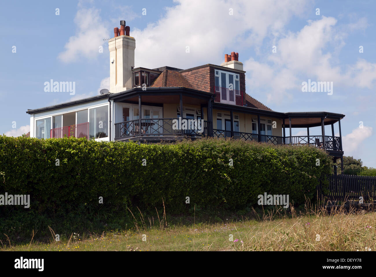 A cliff-top house on the Saxon Shore way near Kingsdown golf course, Kent. Stock Photo