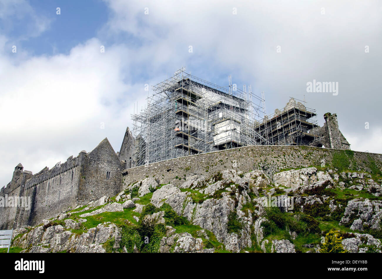 Restoration scaffolding at Cormac's Chapel at St. Patrick's Rock of Cashel, Ireland famous medieval complex County Tipperary Stock Photo