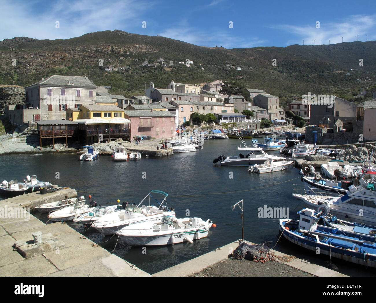 General view of the fishing port at Centuri on the Cap de Corse in Corsica Stock Photo