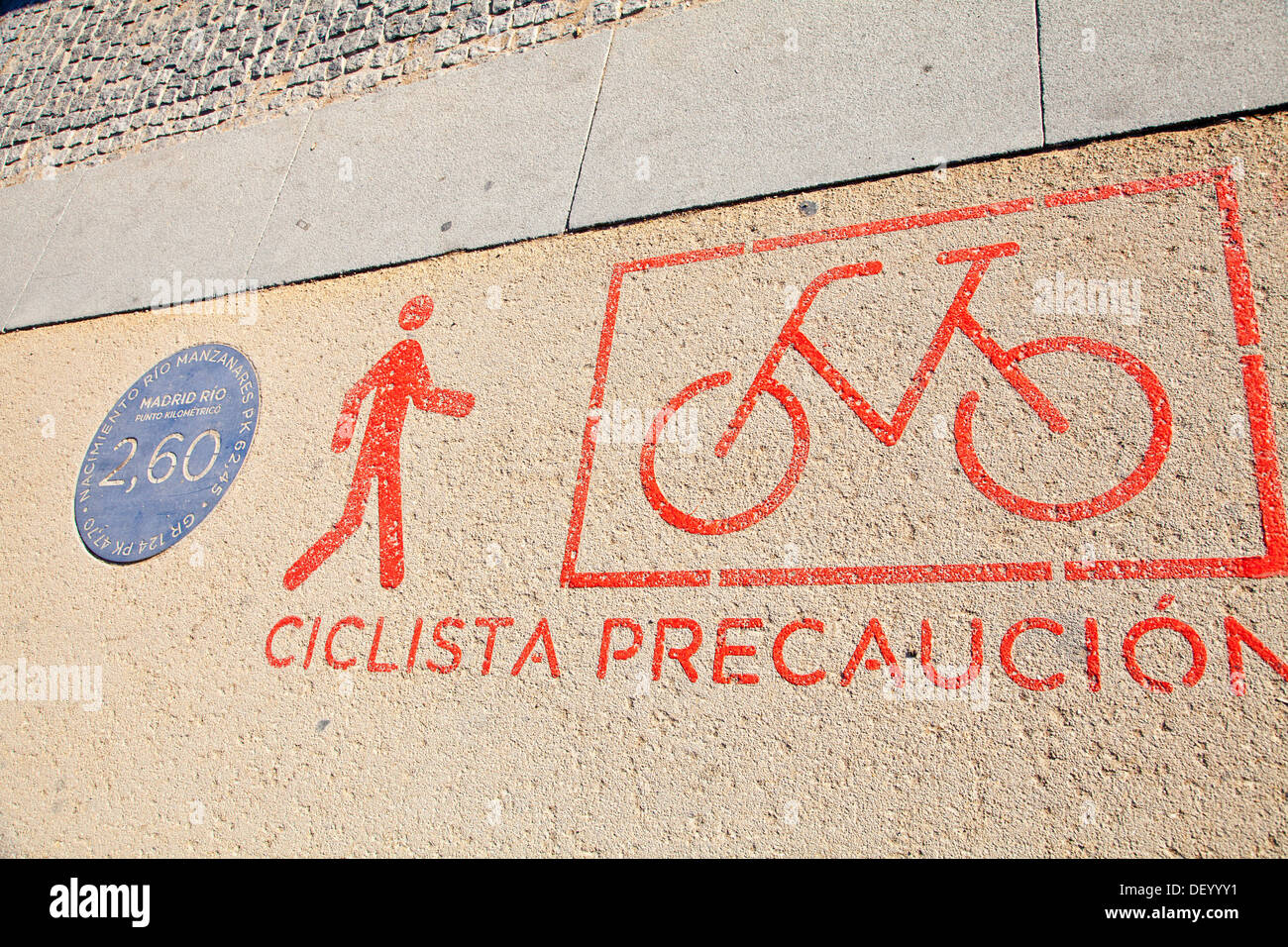 Information for cyclists in the park of Madrid Rio, an ecological development, in Madrid, Spain, Europe Stock Photo