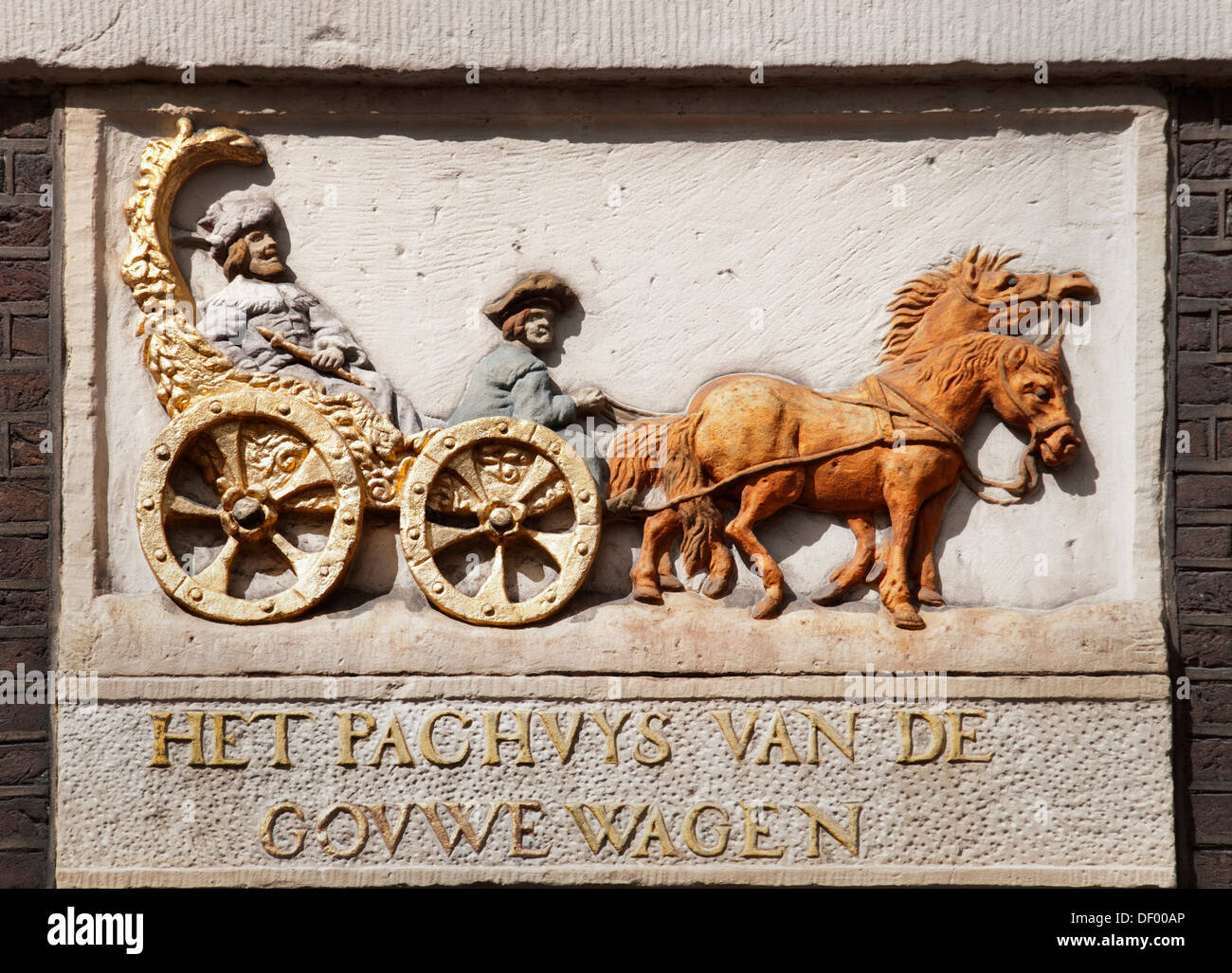 Horse Cart Amsterdam Netherlands House antique plaque wall tablet Stock Photo