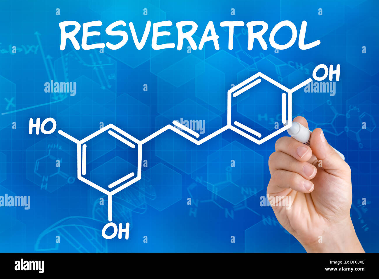 Hand with pen drawing the chemical formula of resveratrol Stock Photo ...