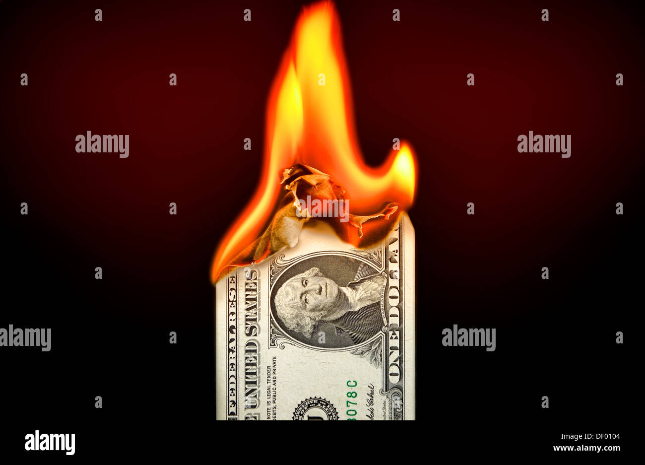 Burning one-dollar light, state indebtedness of the USA, Brennender Ein-Dollar-Schein, Staatsverschuldung der USA Stock Photo