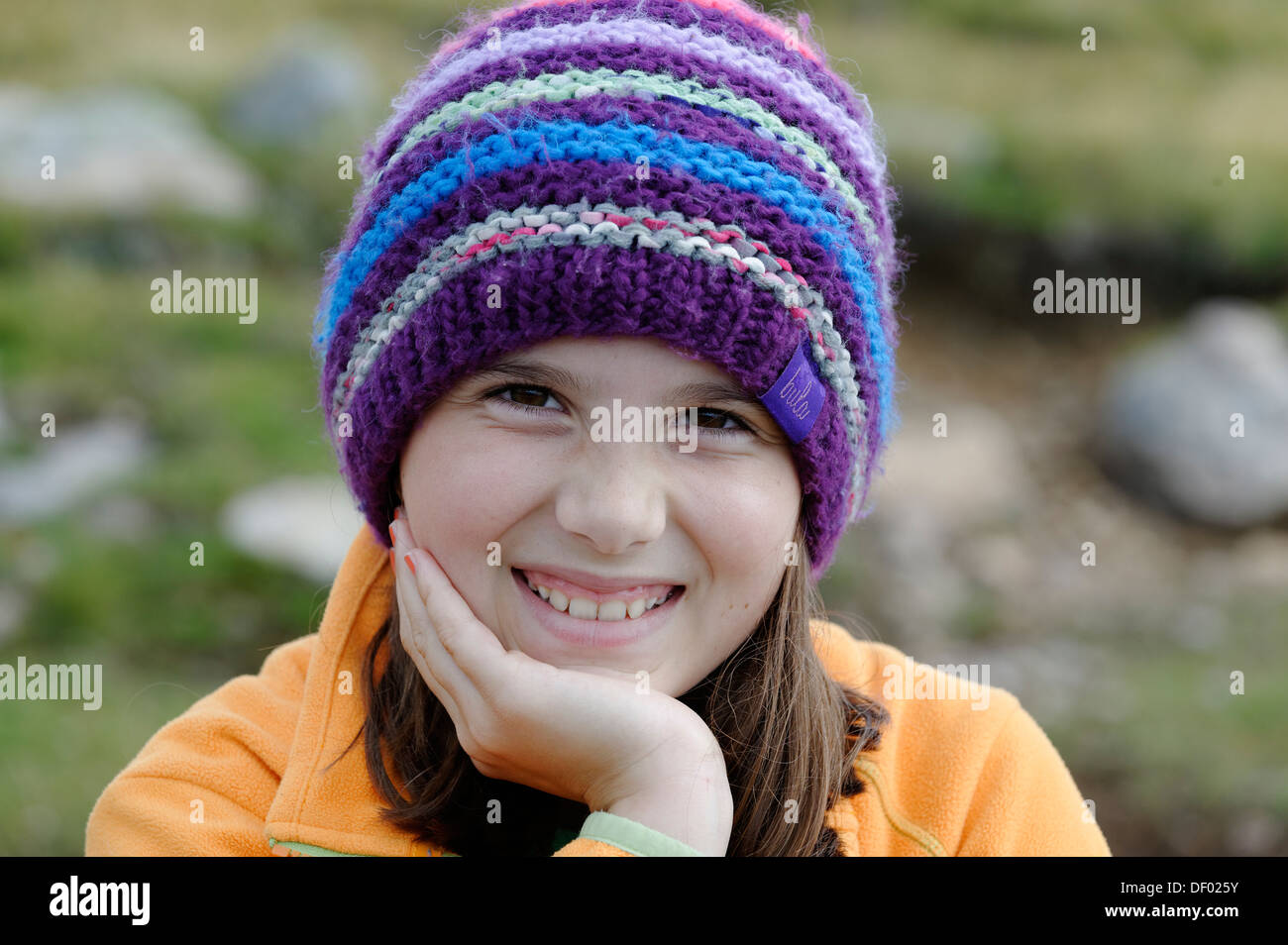 Girl wearing a wool cap, portrait Stock Photo Alamy