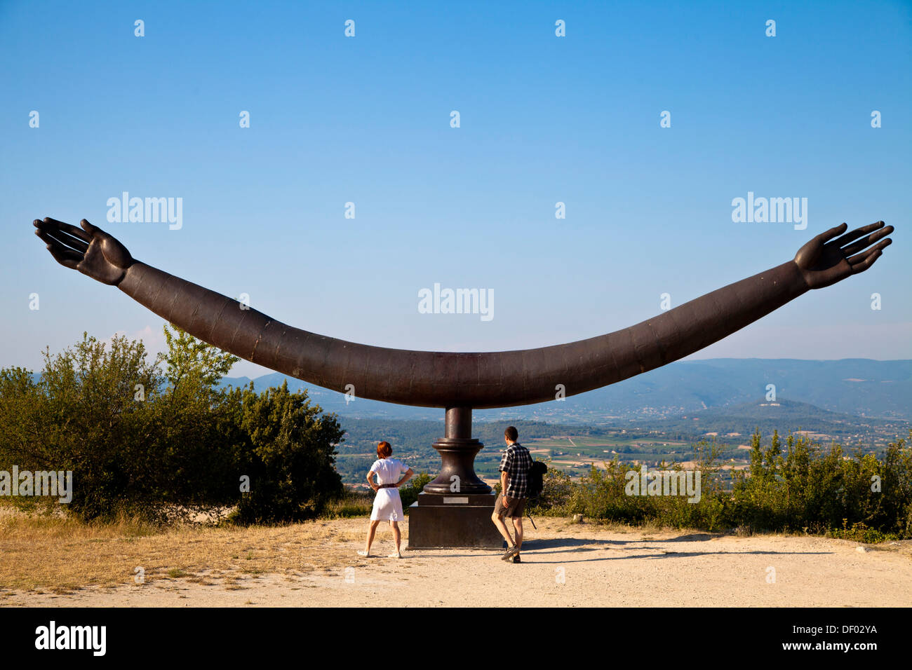 Modern sculpture at the Marquis de Sade castle, Lacoste village, Vaucluse, Provence, France, Europe Stock Photo