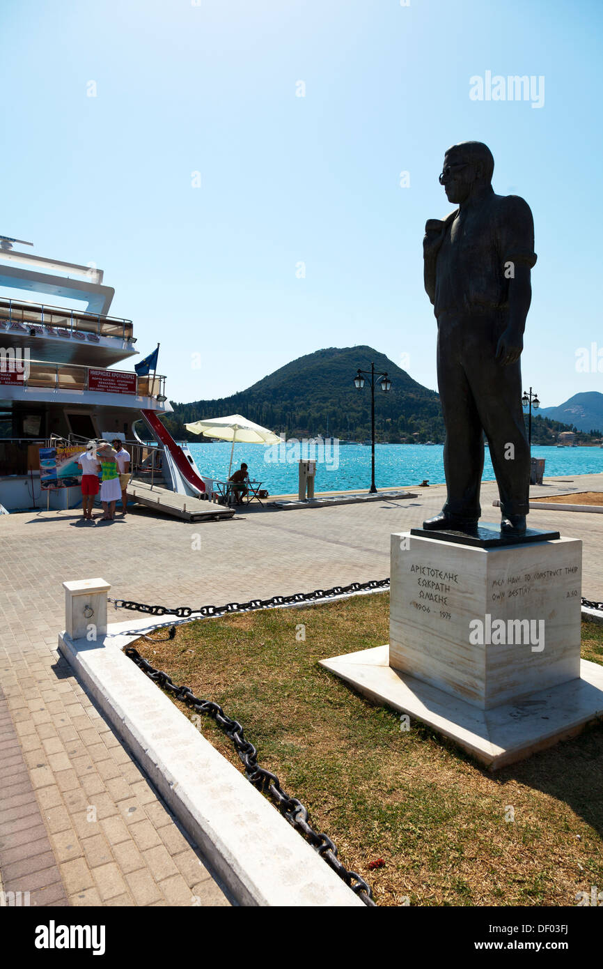 Aristotelis Onassis Statue on the Harbour front of Nidri, Lefkas Nydri Lefkada Greek Island Greece Stock Photo