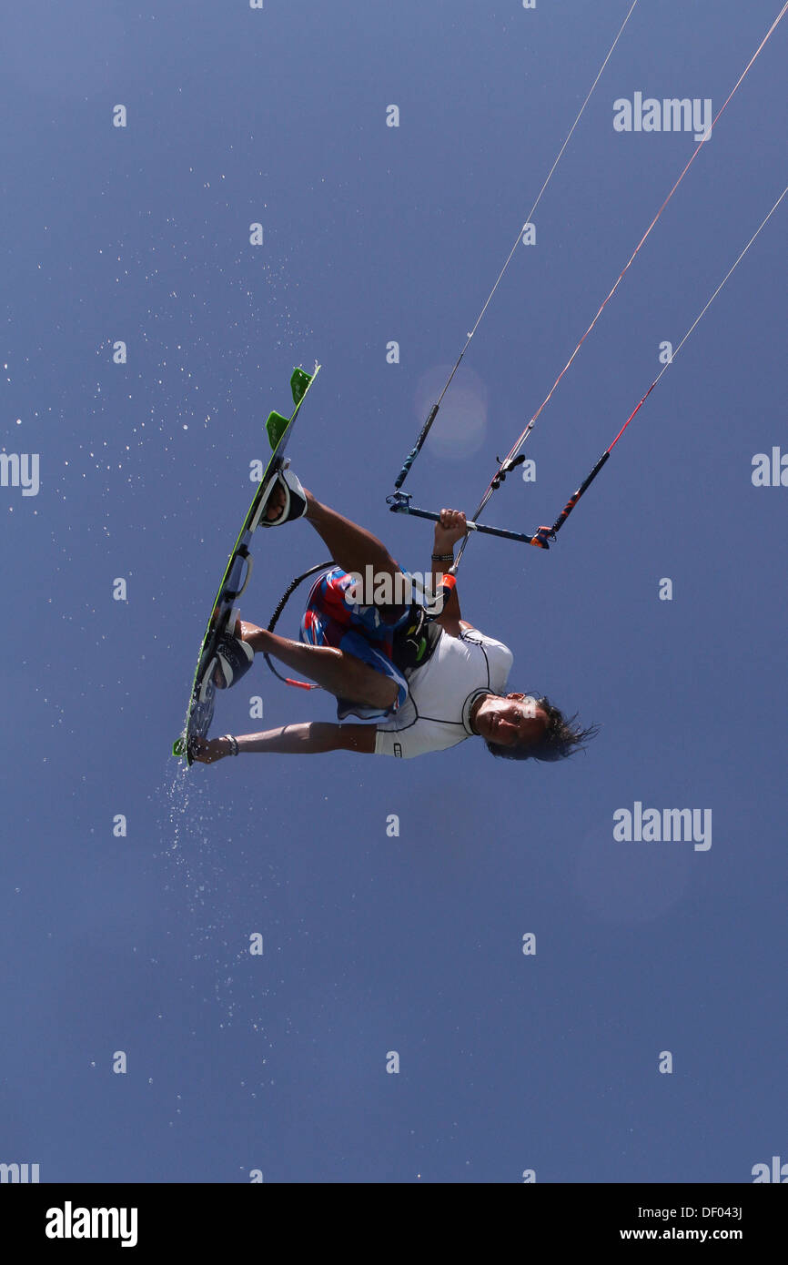 Kitesurfer jumping with splashing water, El Gouna, Red Sea Governorate, Egypt Stock Photo