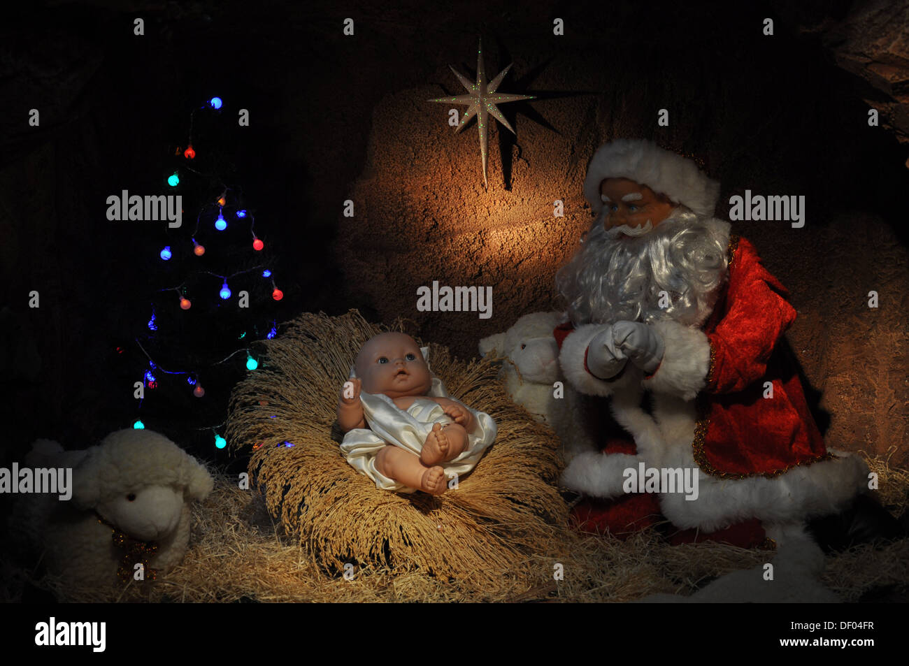 Christmas crib Santa Stock Photo