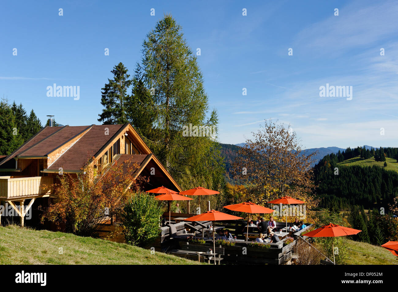 Elmauer Huette mountain inn, Elmauer Alm alp, near Mittenwald, Werdenfelser Land region, Upper Bavaria, Bavaria Stock Photo
