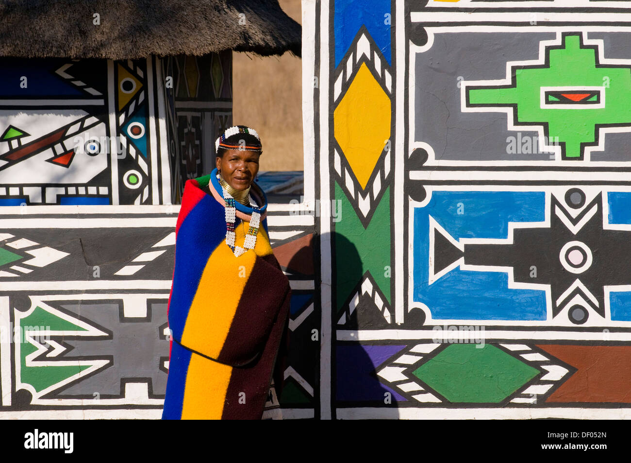 Ndebele woman wearing traditional dress, Botshabele Mission Station, Limpopo, South Africa, Africa Stock Photo