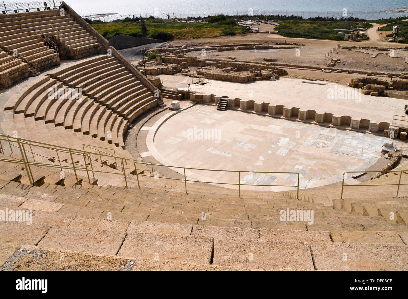 Roman theater, amphitheater, archaeological excavations, ancient city of Caesarea or Caesarea Maritima, Israel, Middle East Stock Photo