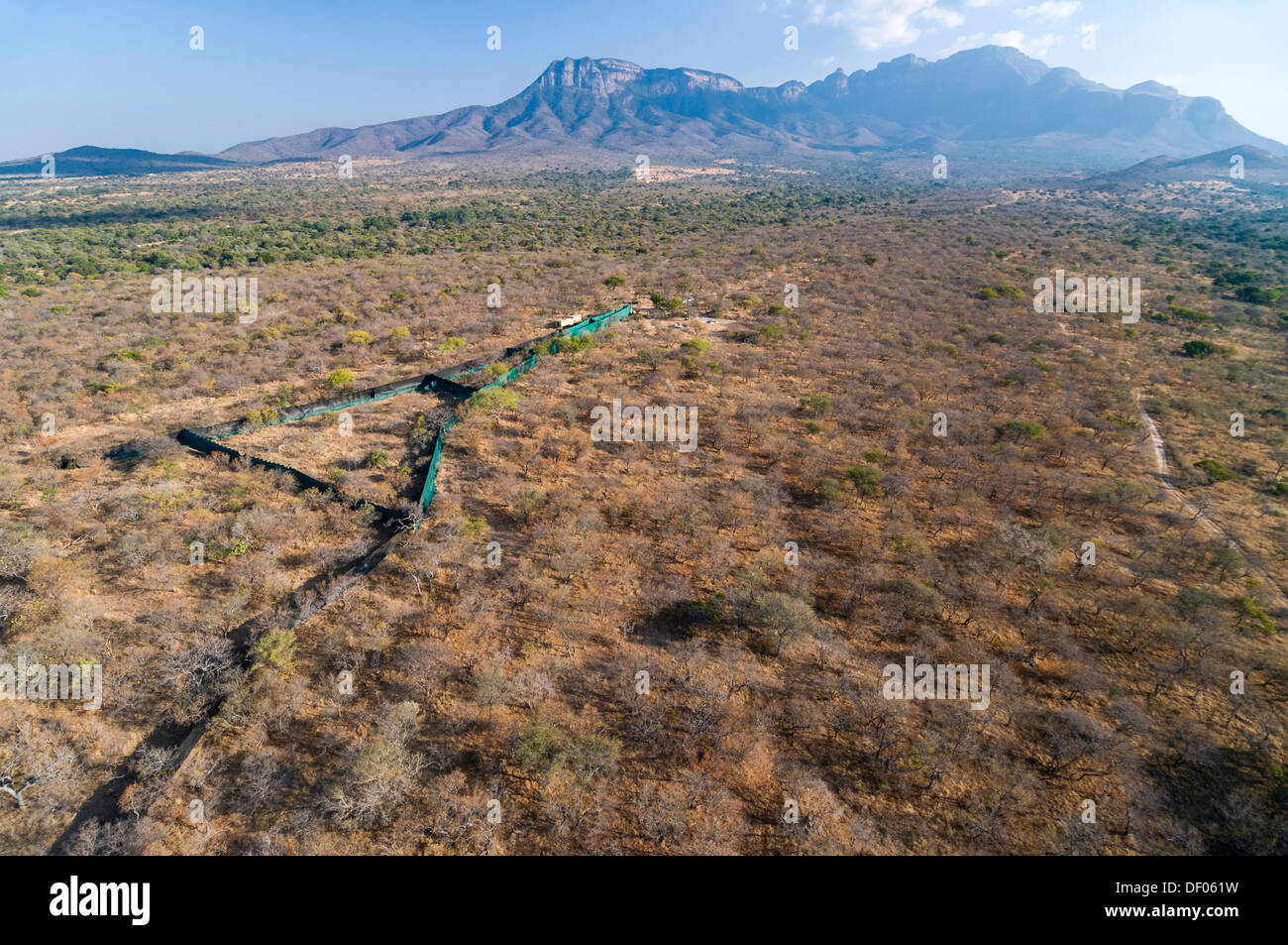 Funnel for trapping animals, aerial view, Mpumalanga, South Africa, Africa Stock Photo