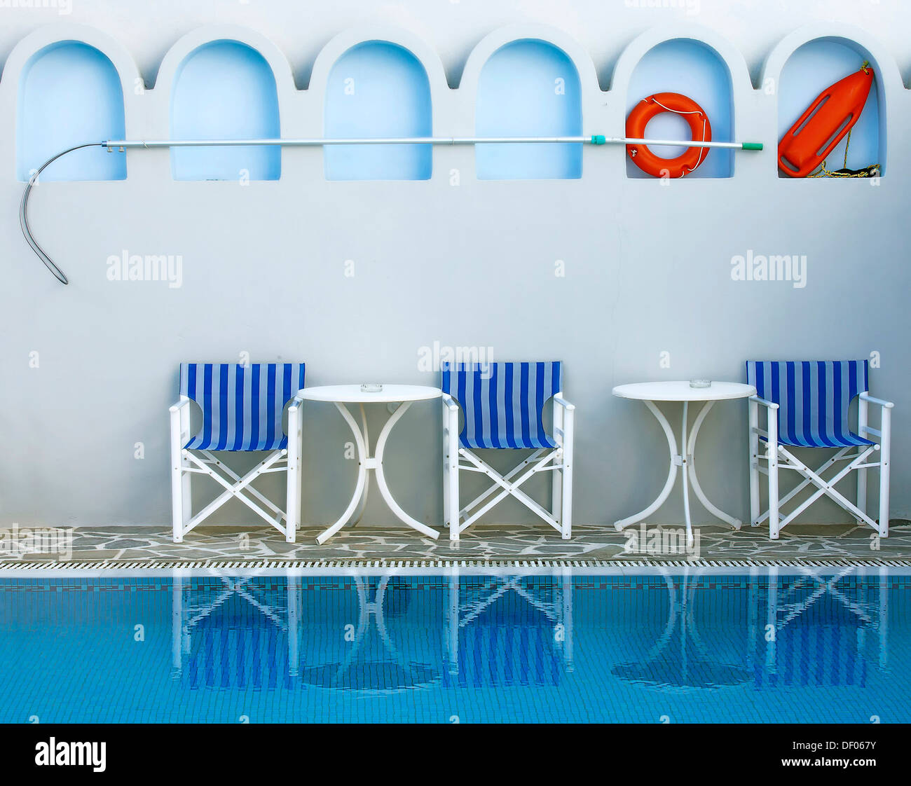 Swimming pool, bei Fira, Santorin, Cyclades, Greece Stock Photo