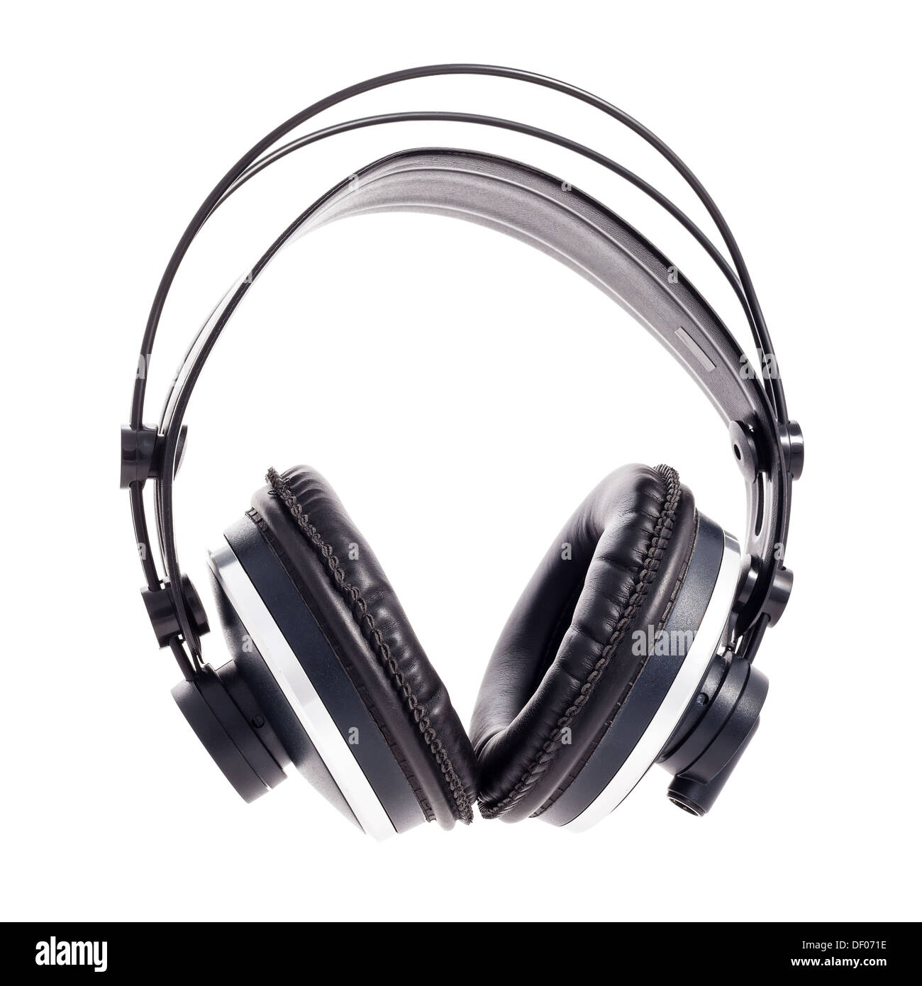 Full-sized, professional headphones against a white background. Stock Photo