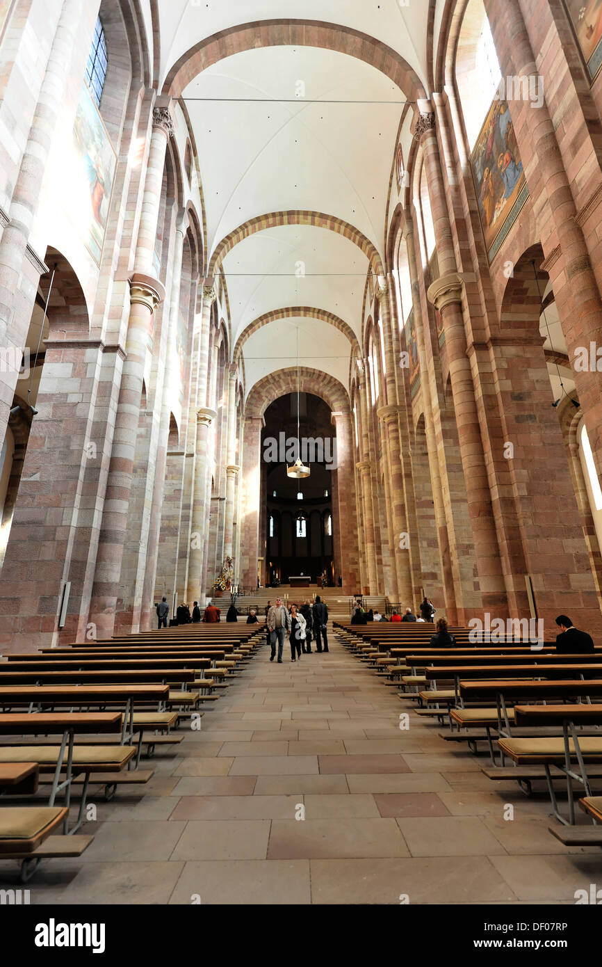 Interior view, nave, Speyer Cathedral, a Unesco World Heritage site, foundation stone laid in 1030, Speyer, Rhineland-Palatinate Stock Photo