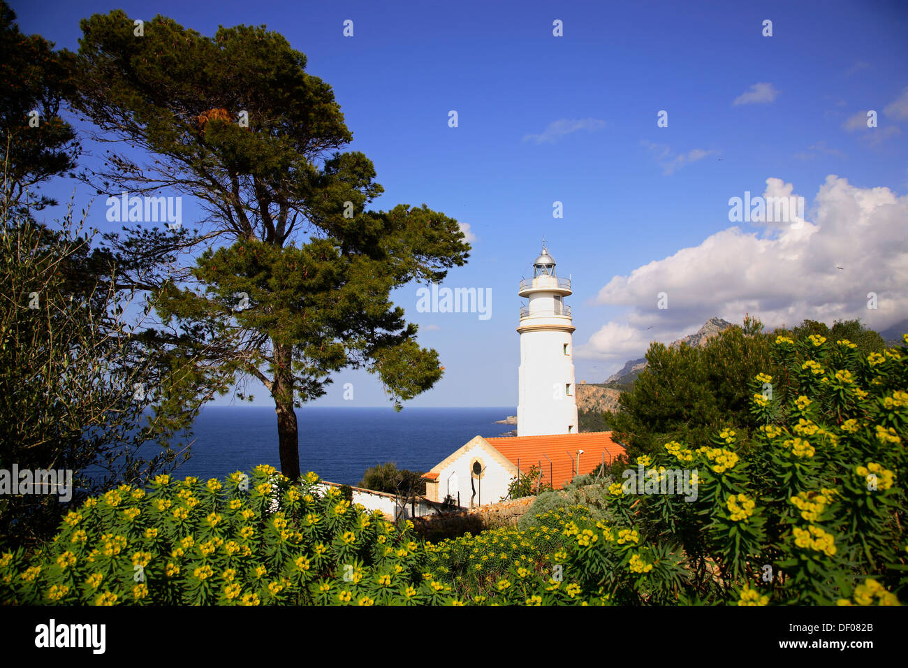 Lighthouse at Cap Gros obove Port Soller,  Mallorca, Balearic Islands, Spain Stock Photo