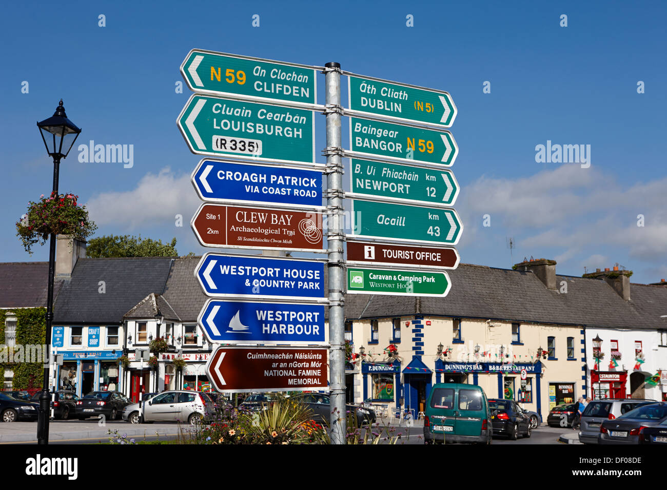 various road direction signs in westport county mayo republic of ireland Stock Photo